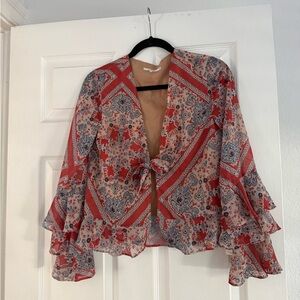 Tularosa Red and Cream Floral Blouse